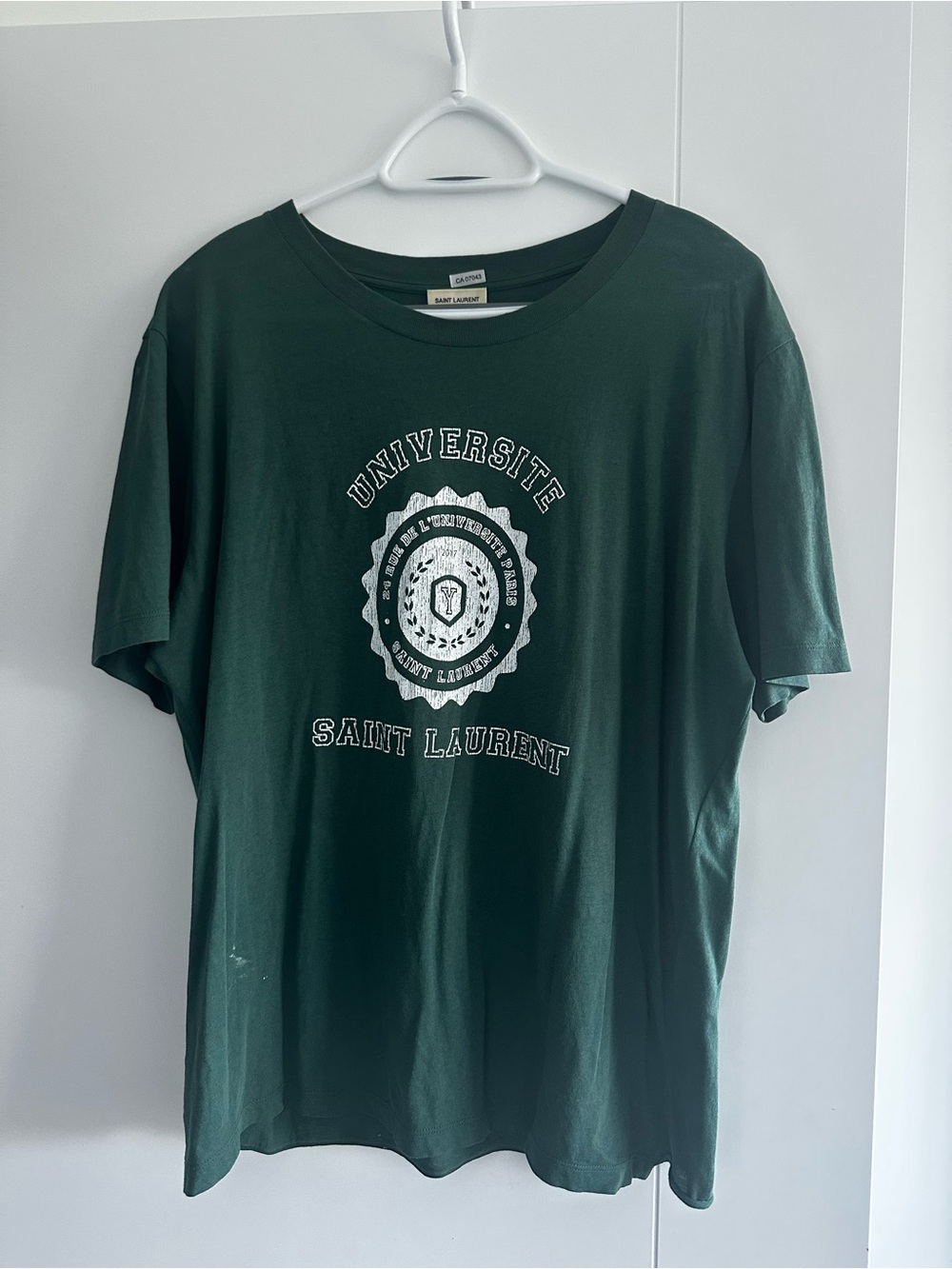 Saint Laurent Green 'Universite' Graphic Short Sleeve Tee